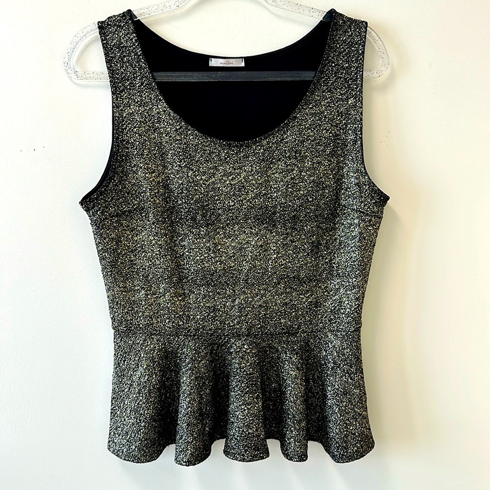 maitai • Silver & Black Sparkle Peplum Top • Sz XL